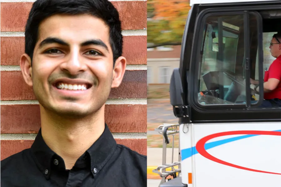 Pranay Thangeda (left) MTD bus (right) 