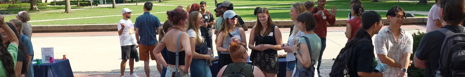 Graduate students gathering by Illini Union
